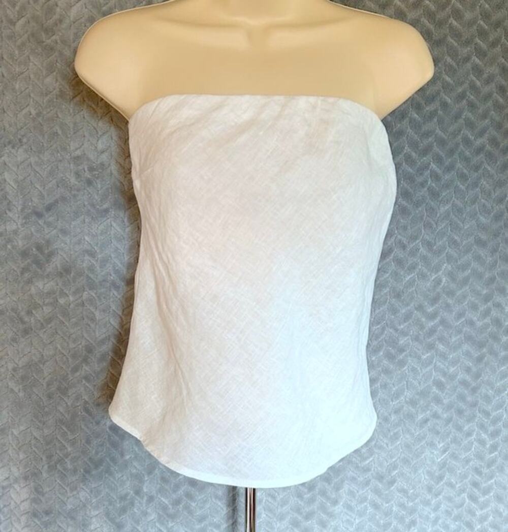Quince Womens NWT Linen Shirred back Strapless Top M White Coastal Resortwear